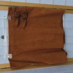 Womens Just Fab Skirt Brown Zipper Closure Embellished Double Buckle Size Large